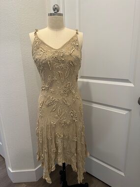 Lillie Rubin Cream Floral Embroidered Asymmetrical Dress fairy y2k 90s